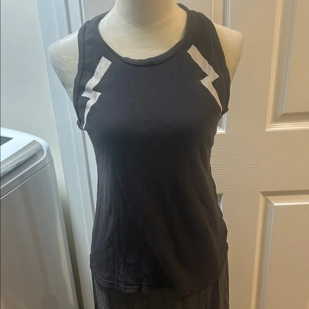 Michael Lauren Black Muscle Tee with White Lightning Bolts - Picture 4 of 5